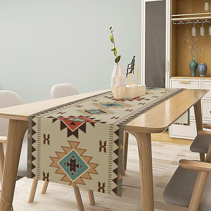 Aztec Southwest Table Runner, Ethnic Geometric Table Runners Dresser Scarves - Image 2