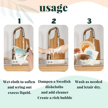 Spring Floral Swedish Dishcloths for Kitchen, Swedish Dish Cleaning Cloths for Hydrangea, Papaya Reusable Paper Towels, 4 Pack Dish Towels for Kitchen, Reusable Paper Dishcloths Washable