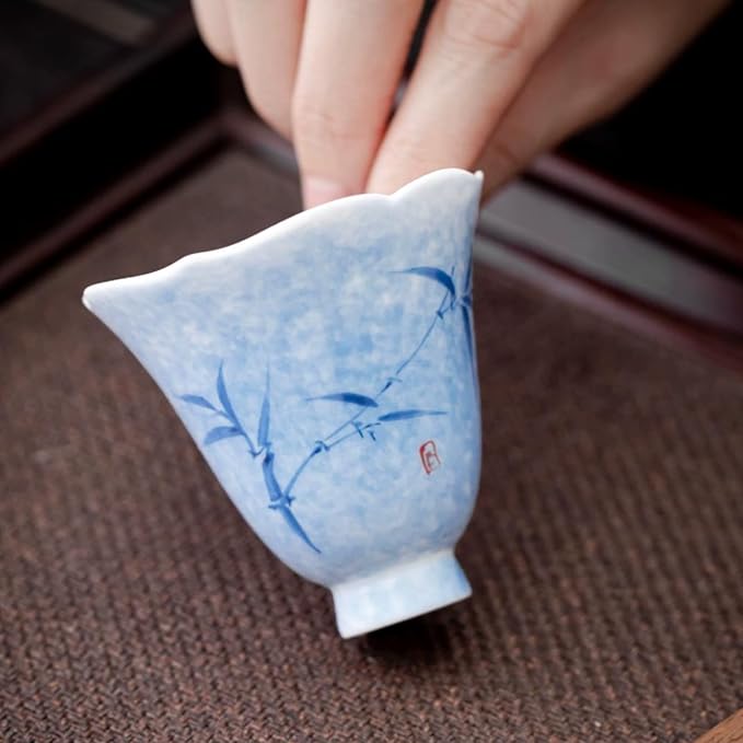 KAMMAK Ceramic Tea Cups Set of 2, 2.4 oz, Vintage Small Teacups, 669N | Hand - Image 3