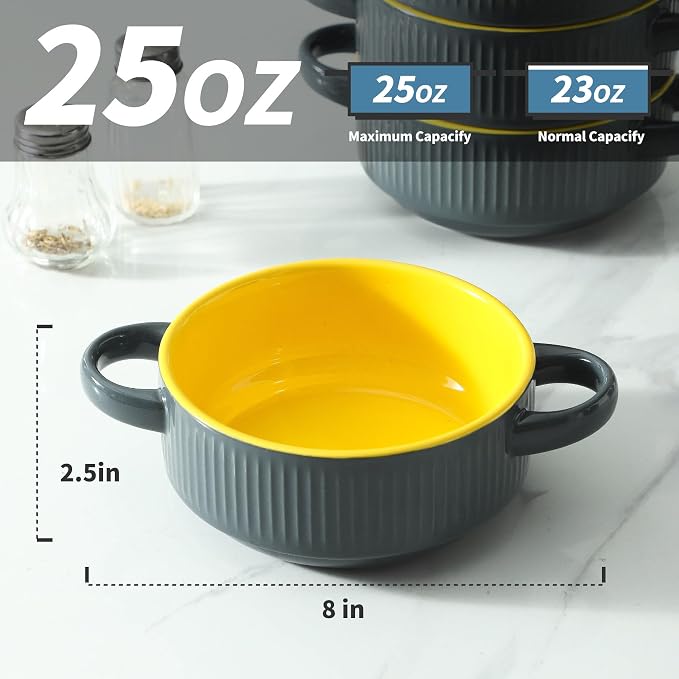 Soup Bowls with Handles, 23 oz French Onion Soup Crocks, Stackable Soup Bowl - Image 2