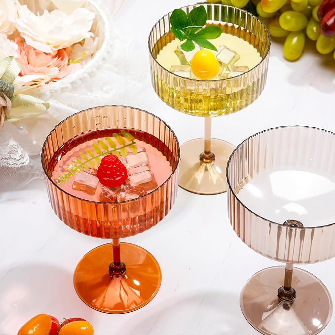 Jingmore 12 Pcs Ribbed Martini Glasses 10 oz Disposable Plastic Vintage Ribbed - Image 5