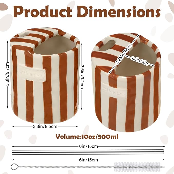 1 Pack Ceramic Coffee Mug with Sip Hole Espresso Cup 10oz with Straws Retro - Image 2