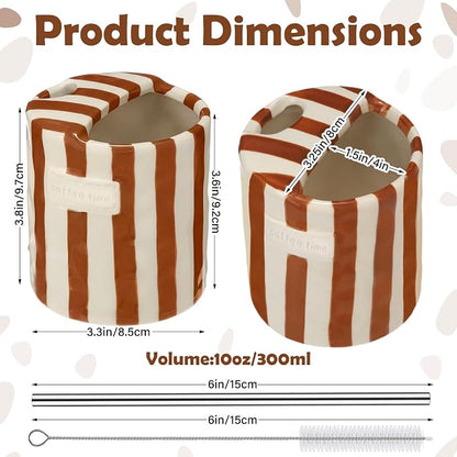1 Pack Ceramic Coffee Mug with Sip Hole Espresso Cup 10oz with Straws Retro - Image 2
