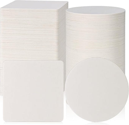 200 Pieces Disposable Paper Coasters, GOH DODD Thickened (1.5MM) 4 Inch Bar Coasters Bulk Absorbent Cardboard Doilies for Sublimation Drinks DIY Arts Crafts Wedding Party Gifts, White, Square Round