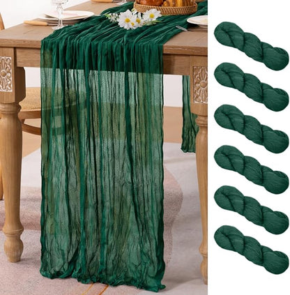 6 Pack Emerald Green Cheesecloth Table Runner 10ft Sheer Gauze Decor | by MLMC