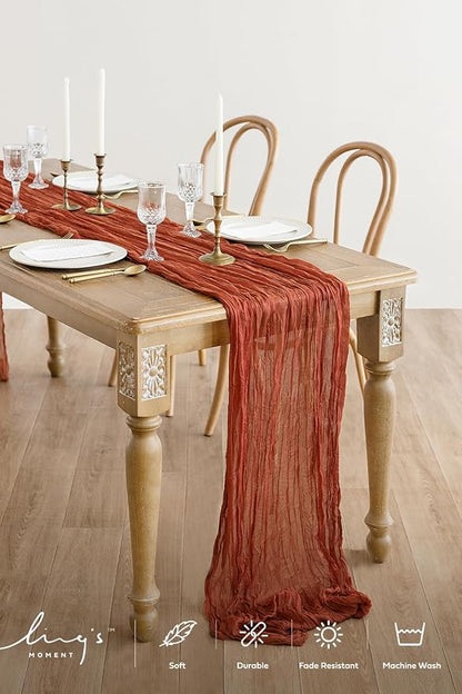 Ling's Moment Terracotta Cheesecloth Table Runner, 120 Inch, Burnt Orange | 10FT - Image 2