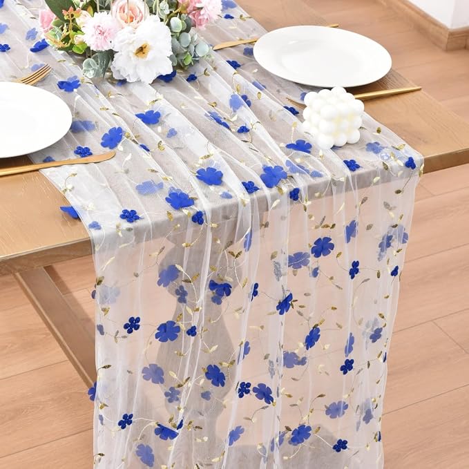 Wildflower Floral Sheer Tulle Gauze Table Runner Wedding Baby Shower Decor | - Image 4
