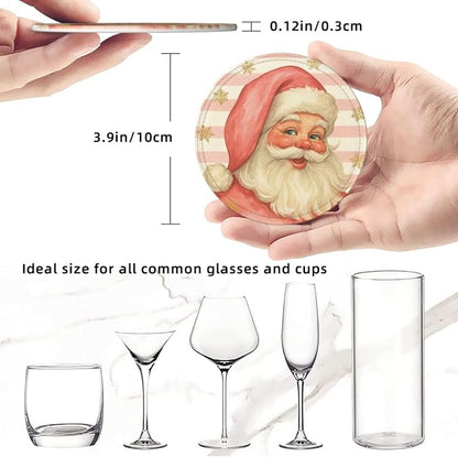 Pink Christmas Santa Claus Striped Coasters - Image 3