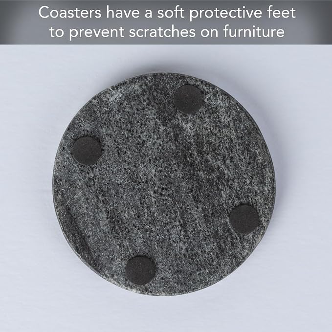 Thirstystone Natural Black Marble Round Coasters, 4 Pack | 4" Diameter - Image 3