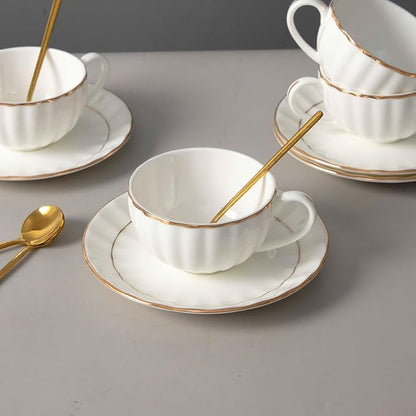 Bone China Tea Cups and Saucers Set – White Luxury Fine Porcelain Mugs - Image 4