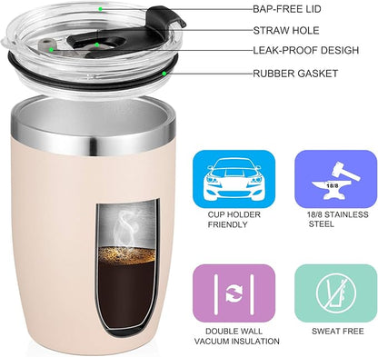 VEGOND Stainless Steel 12 oz Tumblers bulk Vacuum Insulated Double Wall Travel Tumbler with Lid and Straw Reusable Tumbler, Beige 6 pack