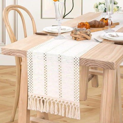 MLMW Ivory Table Runner 48 inches Boho Small Farmhouse Rustic Coffee Table - Image 3