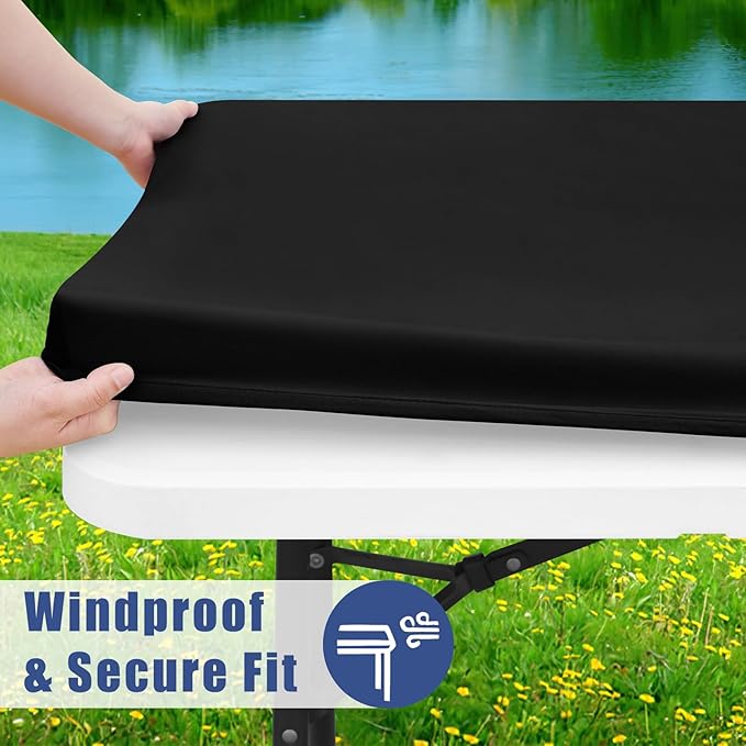 Spandex Picnic Table Cloth 2 Pack, Elastic Fitted Tablecloths for Square Tables, Stretch Washable Patio Table Cover for Outdoor, Camping, Banquet and Parties (Black, 36"x36")