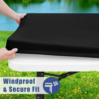 Spandex Picnic Table Cloth 2 Pack, Elastic Fitted Tablecloths for Square Tables, Stretch Washable Patio Table Cover for Outdoor, Camping, Banquet and Parties (Black, 36"x36")