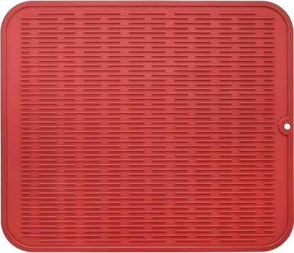 Silicone Dish Drying Mat for Multiple Usage,Easy clean,Eco-friendly,Heat-resistant Silicone Mat for Kitchen Counter or Sink,Refrigerator or Drawer Liner Red 2XL 24 inches x 18 inches