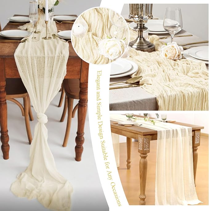 8 Pack Ivory Cheesecloth Table Runner 10FT Long Boho Gauze Fabric Table Runner - Image 7