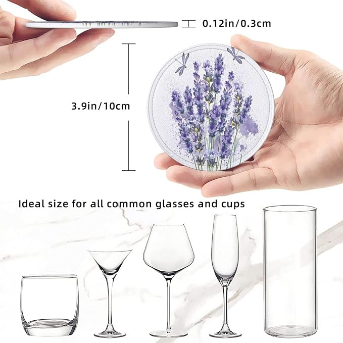 6 Pcs Lavender Flower Purple Floral Dragonfly Leather Coasters - Image 8