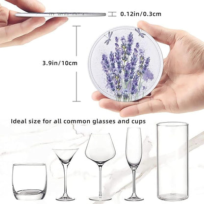 6 Pcs Lavender Flower Purple Floral Dragonfly Leather Coasters - Image 8