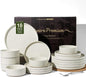 Stoneware Dinnerware Set for 6, Plates and Bowls by FamiwarePremium