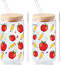 Sliner 2 Pcs Teacher Glass Cups Back to School Gifts Iced Coffee Tumbler by Sliner