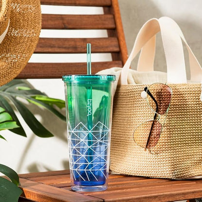 bzyoo 24oz Plastic Tumbler Cup, Lid & Straw, Iced Coffee, Spidy Blue - Image 2