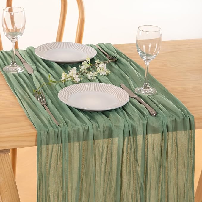 Sage Green Gauze Cheesecloth Table Runner 10ft Boho Rustic Table Decor | - Image 3