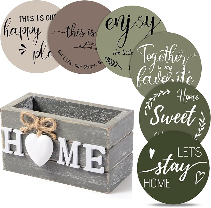 Queekay Coasters Set of 6 House Warming Gifts New Home Wooden Farmhouse Drink by Queekay