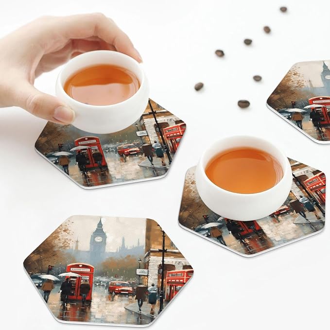 4Pcs Leather Coaster for Drinks London Impression Cup Coasters Aesthetic Drink - Image 6