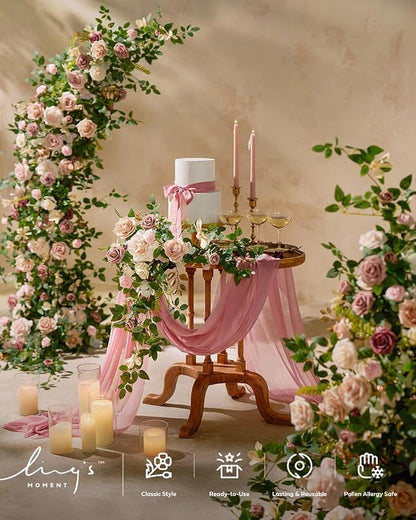 Ling's Moment 14Ft Dusty Rose Table Runner, Wedding Chiffon Table Runners | - Image 4