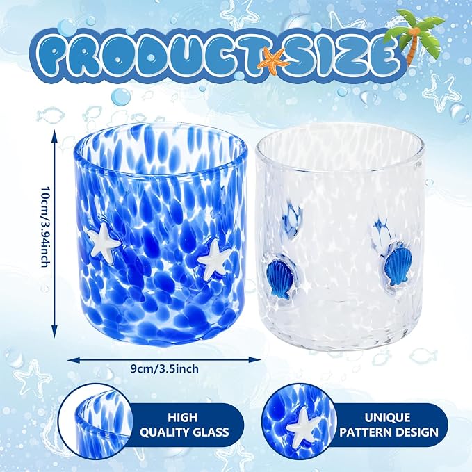 Whaline 2Pcs Ocean Icon Juice Glass 14 Oz Wine Glass White Dark Blue Seashell - Image 2