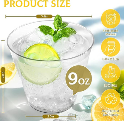 Glowserve 9 OZ Clear Disposable Plastic Cups Cocktail Cup 150 Pack | Fancy - Image 4
