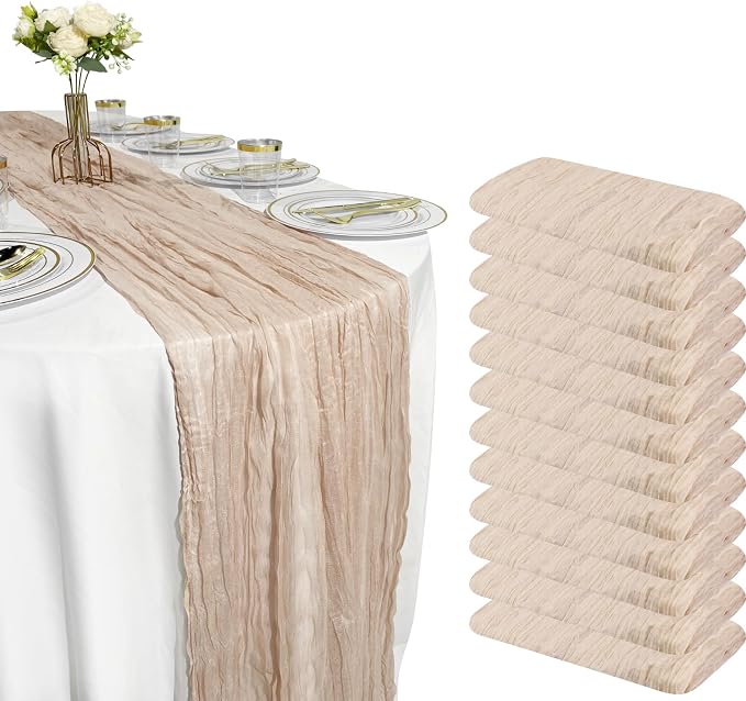 12 Pack Brown Cheesecloth Table Runner – 10FT x 12pcs Rustic Gauze Table Runners - Image 9