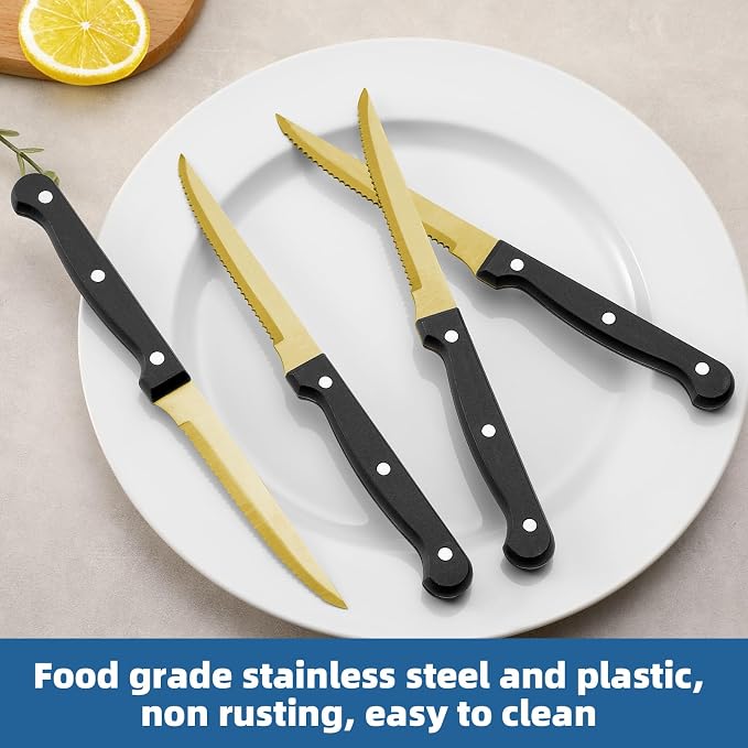 Gold Steak Knives Set of 8, Sharp Triple Rivet Steak Knife, High-Carbon - Image 3