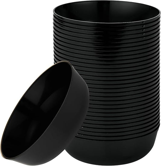 [30 Pack 16 OZ Bowls] Edge Collection Black Plastic Party Bowls Premium heavyweight Elegant Disposable Tableware Dishes