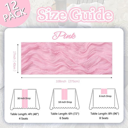 12 Pack Pink Cheesecloth Table Runner 17 x 108 Inch | Boho Gauze Cheese Cloth - Image 2