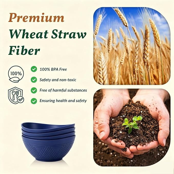 Wheat Straw Bowls, 9.6 inch Salad Bowls, Large Serving Dishes - Image 3