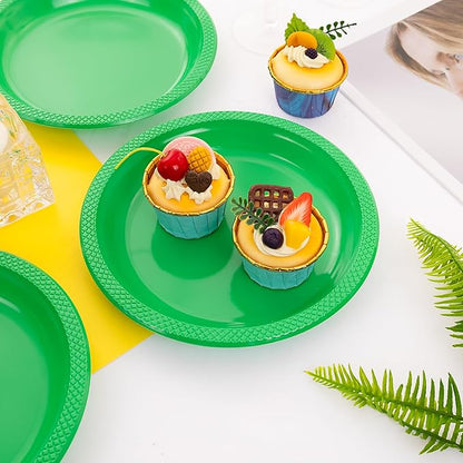WELLIFE Green Party Plates 9 Inch -150 Count, Disposable Plastic Dinner Plates for New Year Party St. Patrick's Day Easter