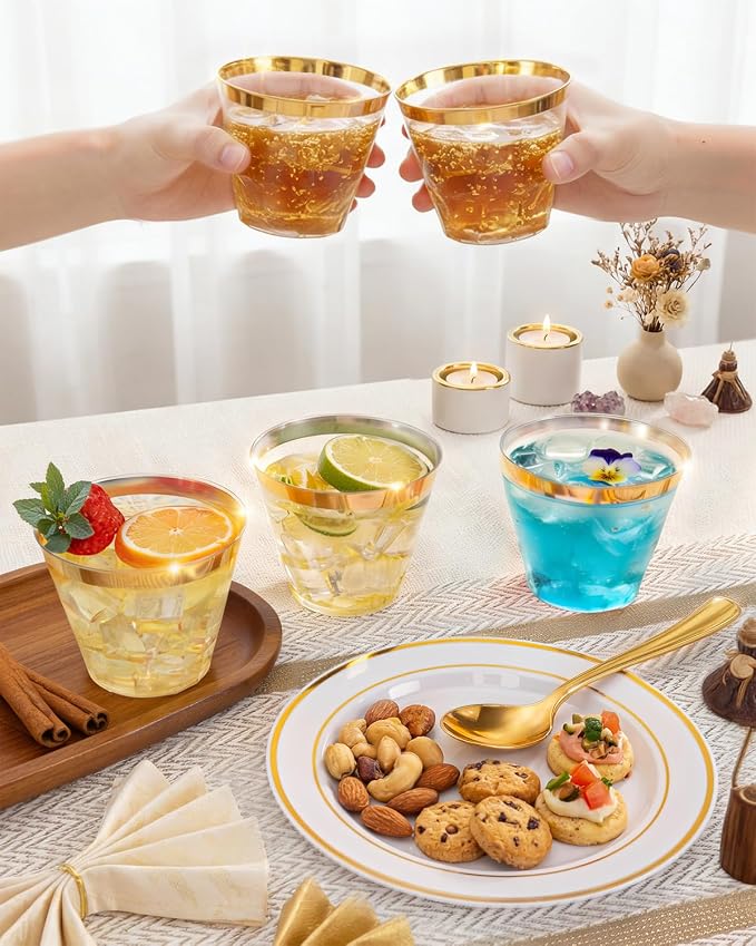 bUCLA 150PCS Gold Plastic Dinnerware Set Disposable - Image 6