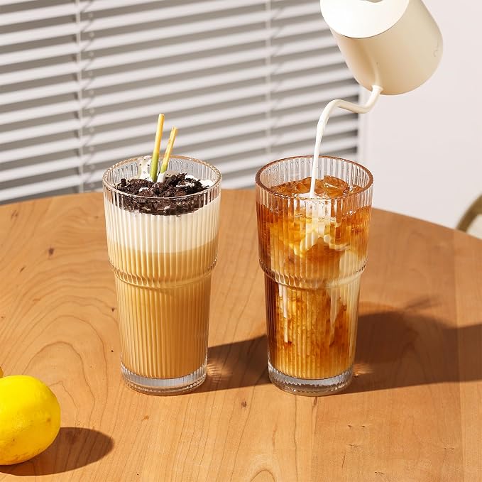 Ribbed Glass Tumbler Drinking Glasses - Image 4