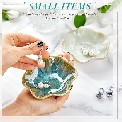 meekoo 2 Pcs Trinket Dishes for Jewelry Lotus Leaf Shape Ceramic Ring Holder Jewelry Tray Bowl Woman Gift for Mom Sister(Green)
