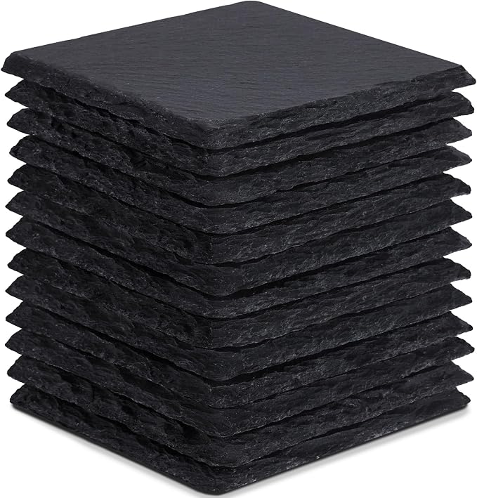 13 Pieces Slate Drink Coasters, GOH DODD 4 Inch Black Coasters Stone Coaster Set by GOHDODD