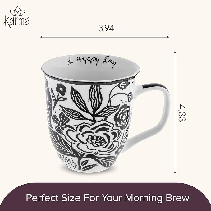 Karma Gifts 16 oz Black and White Boho Mug Floral - Image 5