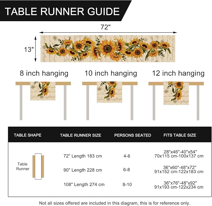 Seliem Fall Sunflowers Table Runner, Vintage Spring Summer Flower Home | - Image 7