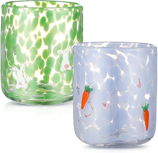 Icon Juice Glasses, 14oz Stemless Wine Drinking Juice Glass Cup for Valentine Party Supplies Gift(2 Pcs,Easter)