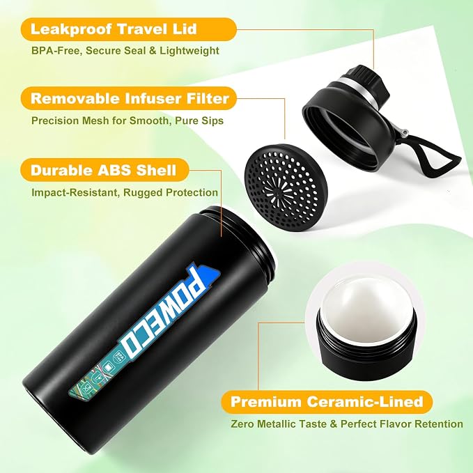 Ceramic Lined Water Bottle, 18 oz Insulated Travel Mug - Image 2