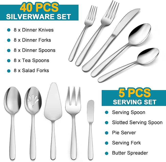 LIANYU 45-Piece Heavy Duty Silverware Set - Image 2