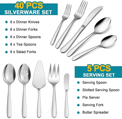 LIANYU 45-Piece Heavy Duty Silverware Set - Image 2