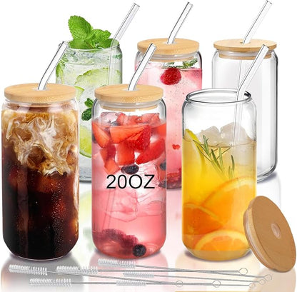 20oz Glass Cups with Lids and Straws Set of 6 – Large Iced Coffee Tumblers by DAMCONME