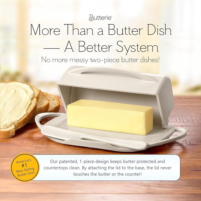 Flip Top Butter Dish with Attached Lid & Matching Knife - Image 2