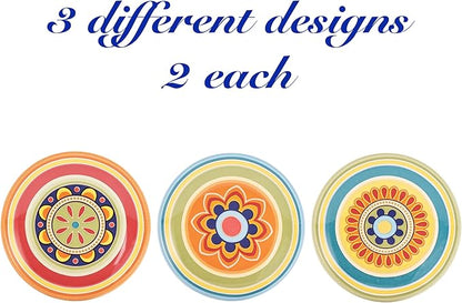 Bico Tunisian Pattern Appetizer Plates Set of 6, 6 Inch Small Ceramic Dessert Plates for Snacks, Salad, Tablescape, Microwave and Dishwasher Safe, Gift for Housewarming and Thanksgiving
